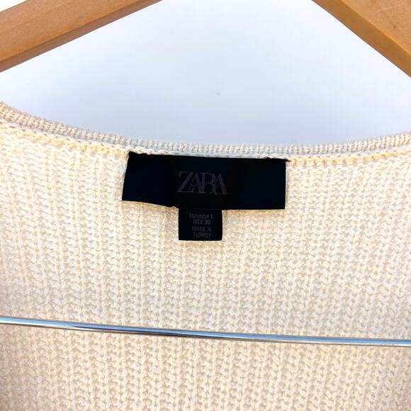 Zara V-Neck Knit Vest Cardigan Top Ecru Cream Large Preppy Cottagecore - Picture 7 of 10